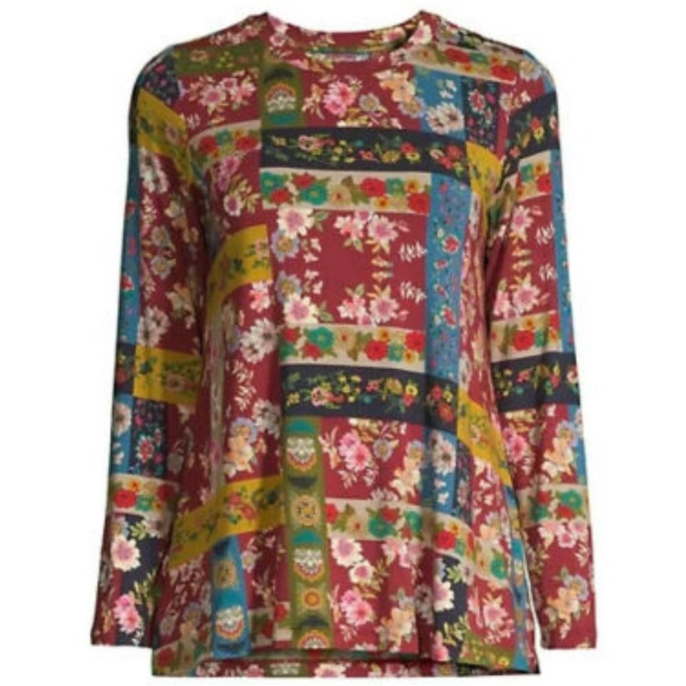 Johnny Was Laurie Favorite floral patchwork long T blouse top M